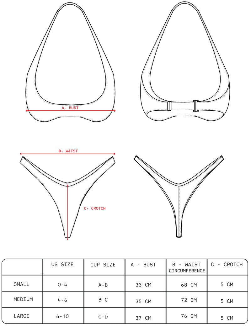 Size Guide for DUAL LAYER BIKINI BOTTOM